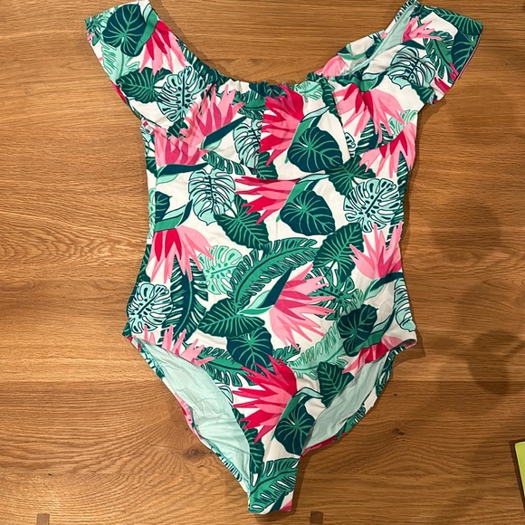 Matilda Jane Enchanted Garden Palm Tree Paradise One Piece Swimsuit -‎ L Mama - Picture 1 of 4